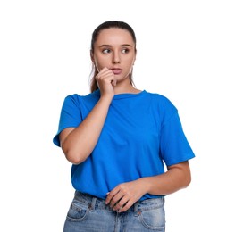 Stressful student before exam isolated on white