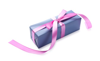 Photo of Beautiful gift box with pink bow isolated on white