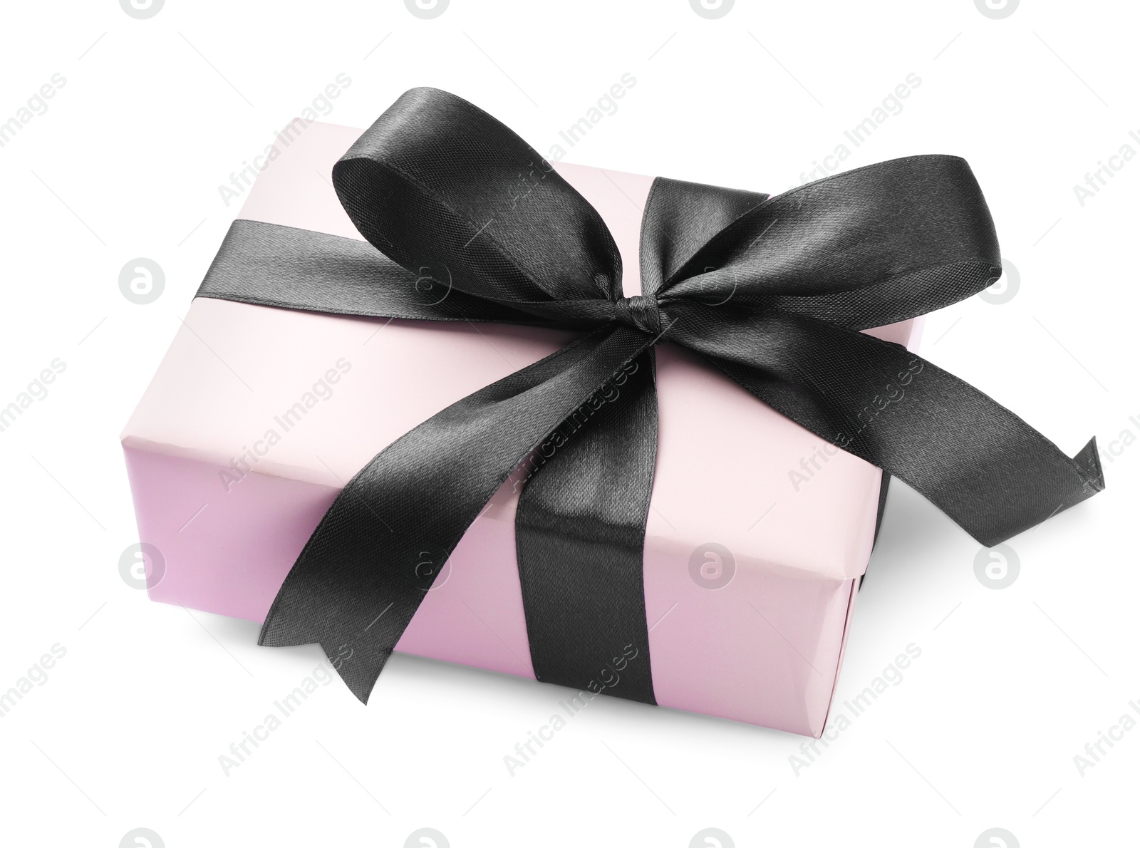 Photo of Beautiful gift box with black bow isolated on white