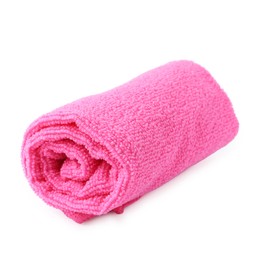 Photo of Clean pink microfiber cloth isolated on white