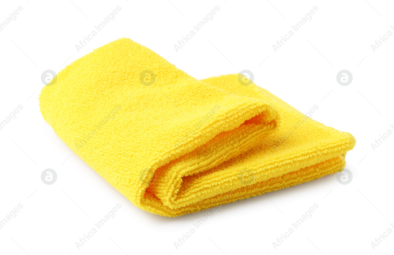 Photo of Clean yellow microfiber cloth isolated on white