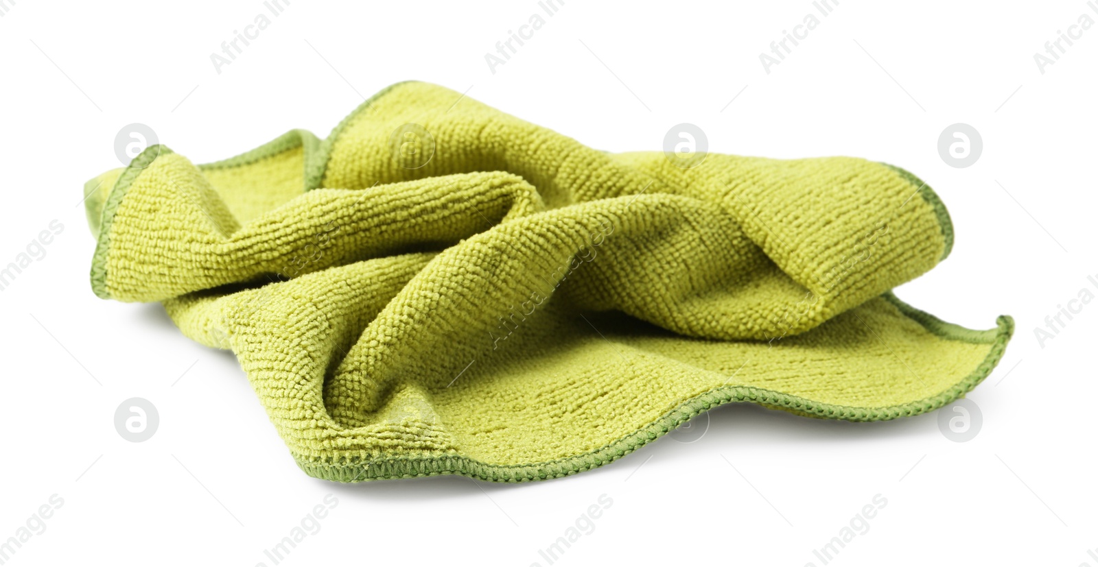 Photo of Clean green microfiber cloth isolated on white