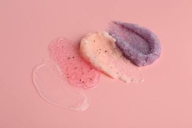 Photo of Samples of cosmetic products on pink background. Skin care