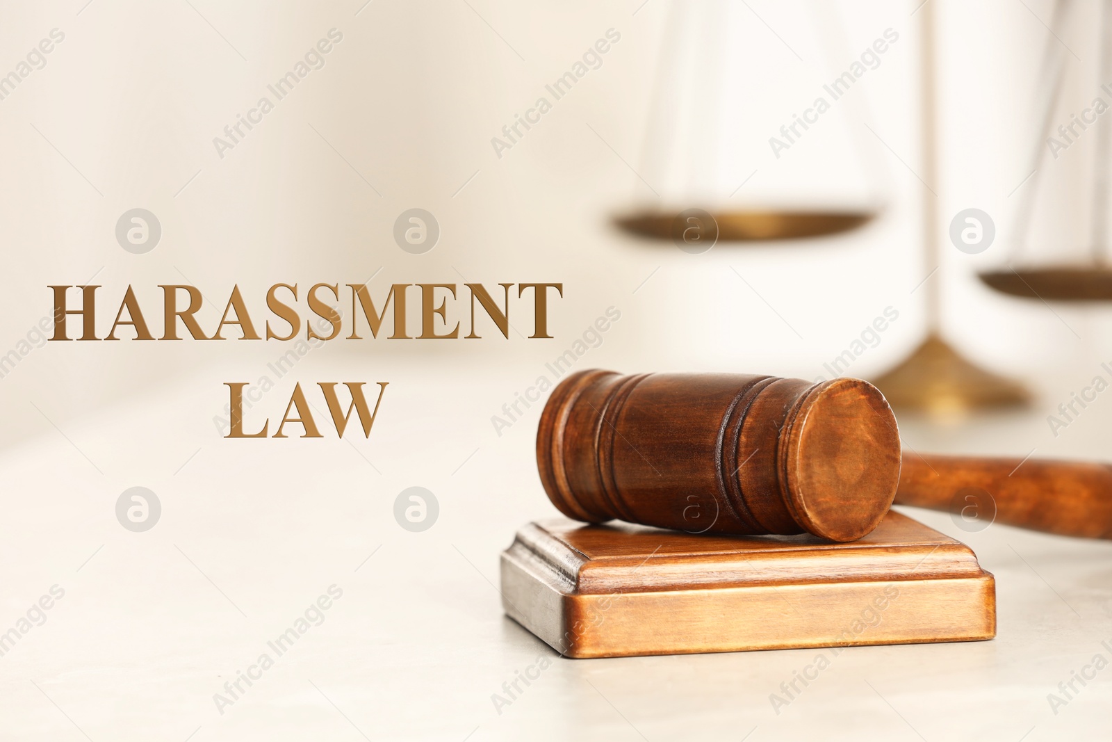 Image of Harassment law. Judge's gavel on white table, closeup