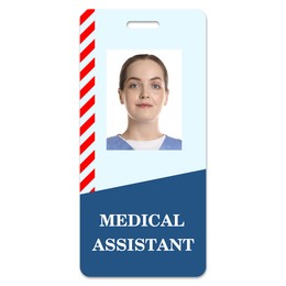 Image of Medical assistant badge with photo of woman on white background