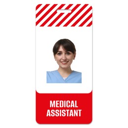 Image of Medical assistant badge with photo of woman on white background