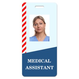 Image of Medical assistant badge with photo of woman on white background