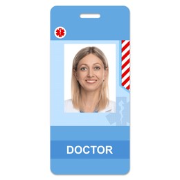 Image of Doctor's badge with photo of woman on white background