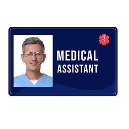 Image of Medical assistant badge with photo of man on white background