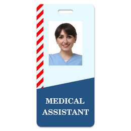 Image of Medical assistant badge with photo of woman on white background