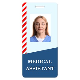 Image of Medical assistant badge with photo of woman on white background