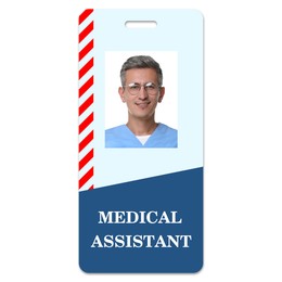 Image of Medical assistant badge with photo of man on white background