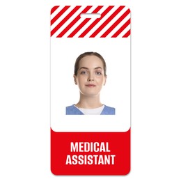 Image of Medical assistant badge with photo of woman on white background