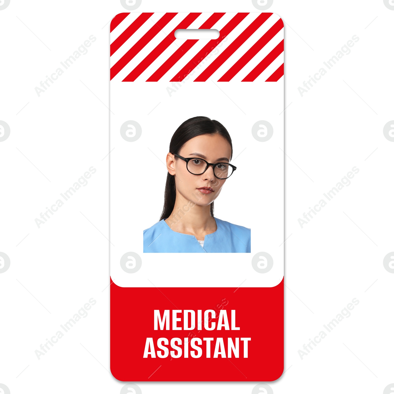 Image of Medical assistant badge with photo of woman on white background