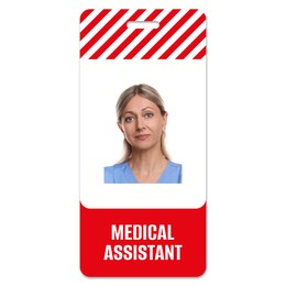 Image of Medical assistant badge with photo of woman on white background