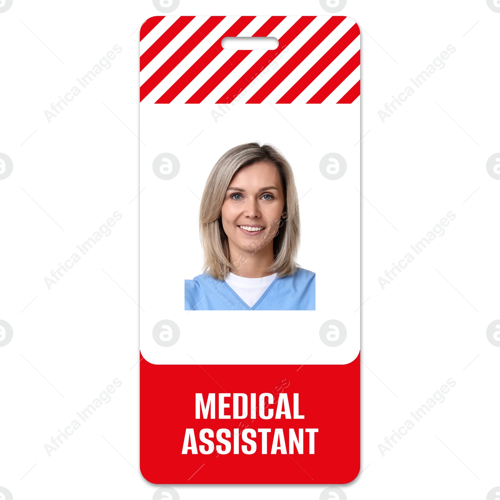 Image of Medical assistant badge with photo of woman on white background