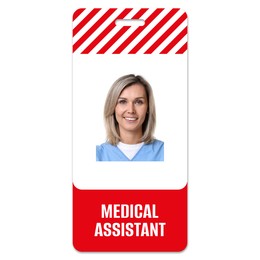 Image of Medical assistant badge with photo of woman on white background