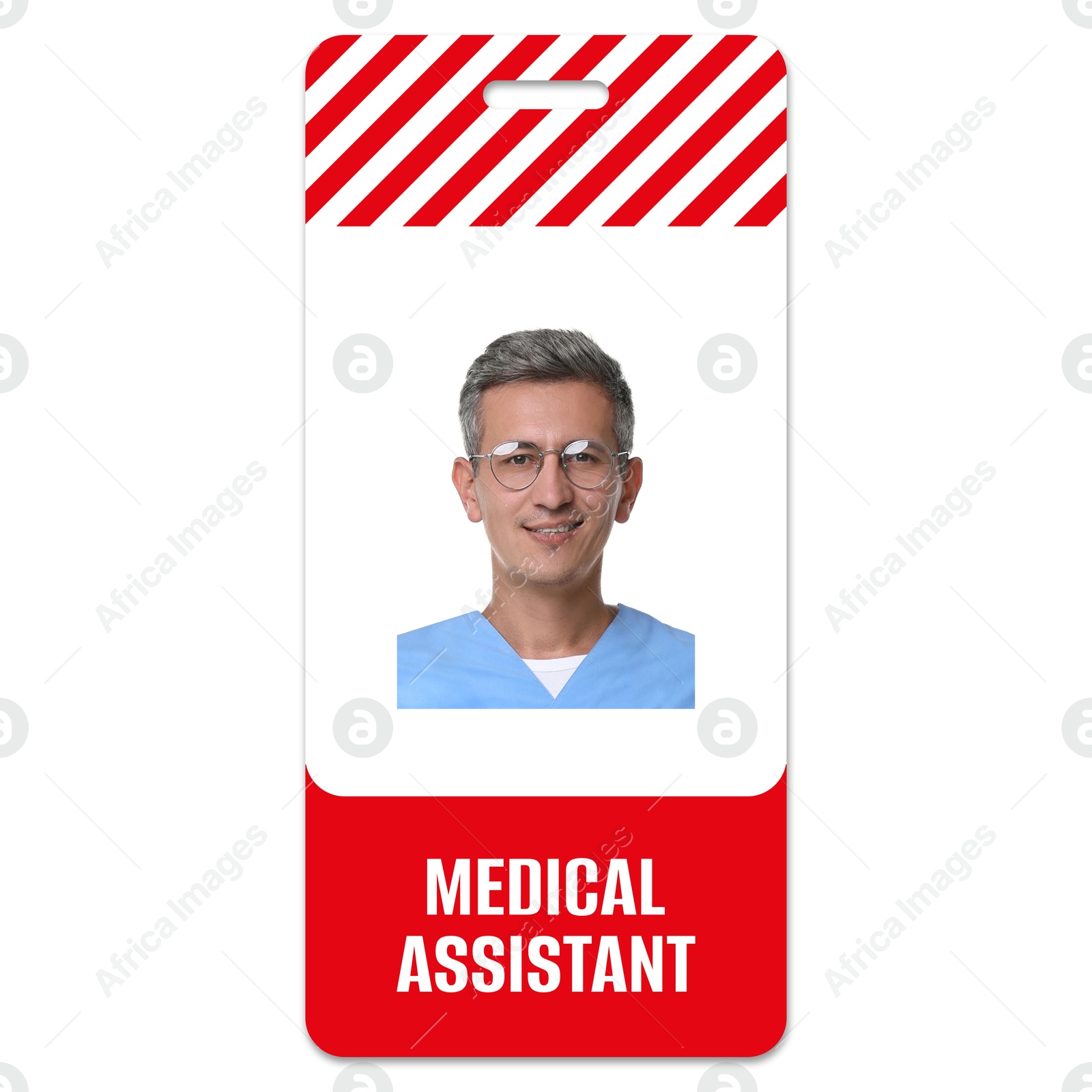 Image of Medical assistant badge with photo of man on white background