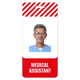 Image of Medical assistant badge with photo of man on white background