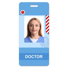 Image of Doctor's badge with photo of woman on white background