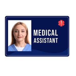 Image of Medical assistant badge with photo of woman on white background