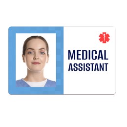 Image of Medical assistant badge with photo of woman on white background