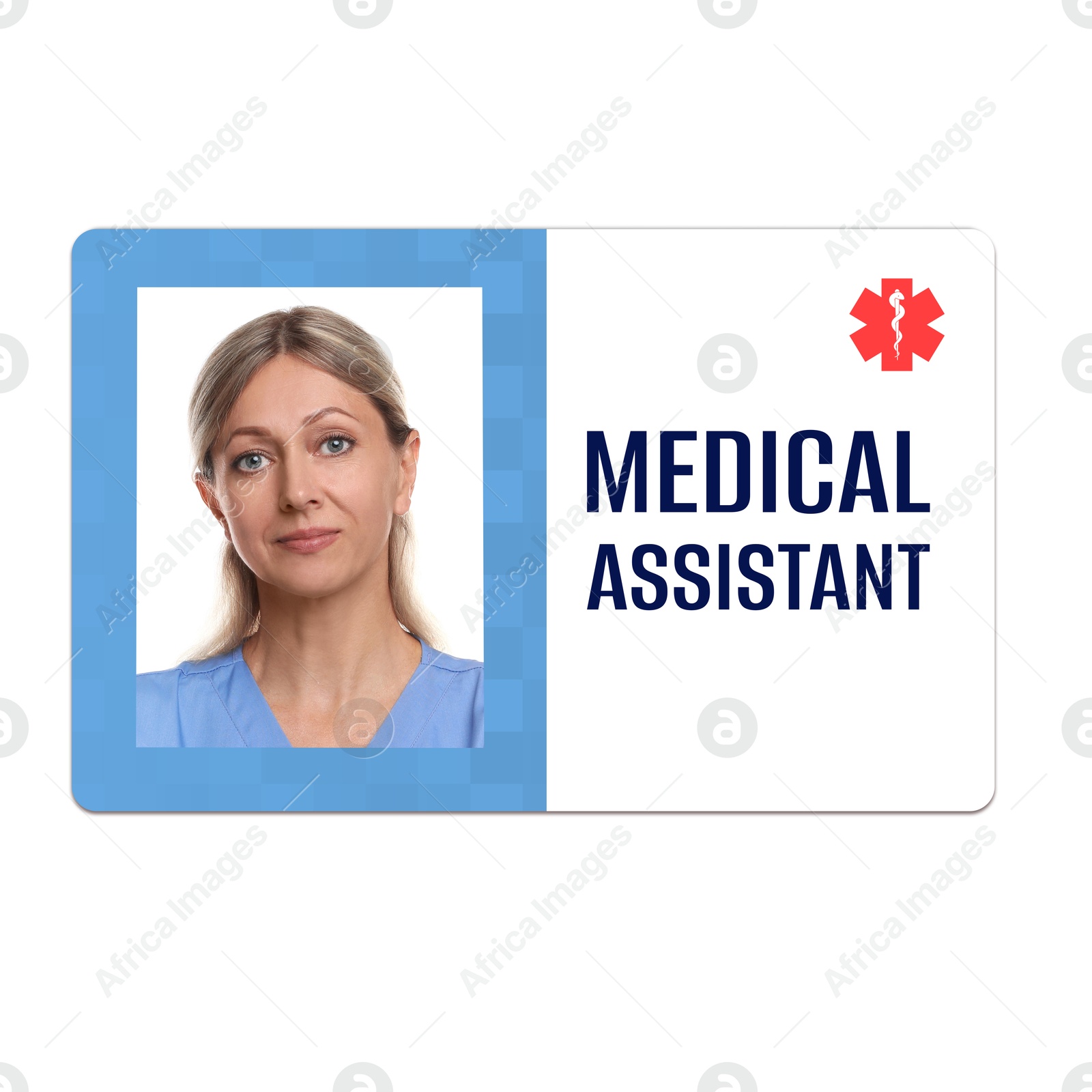 Image of Medical assistant badge with photo of woman on white background