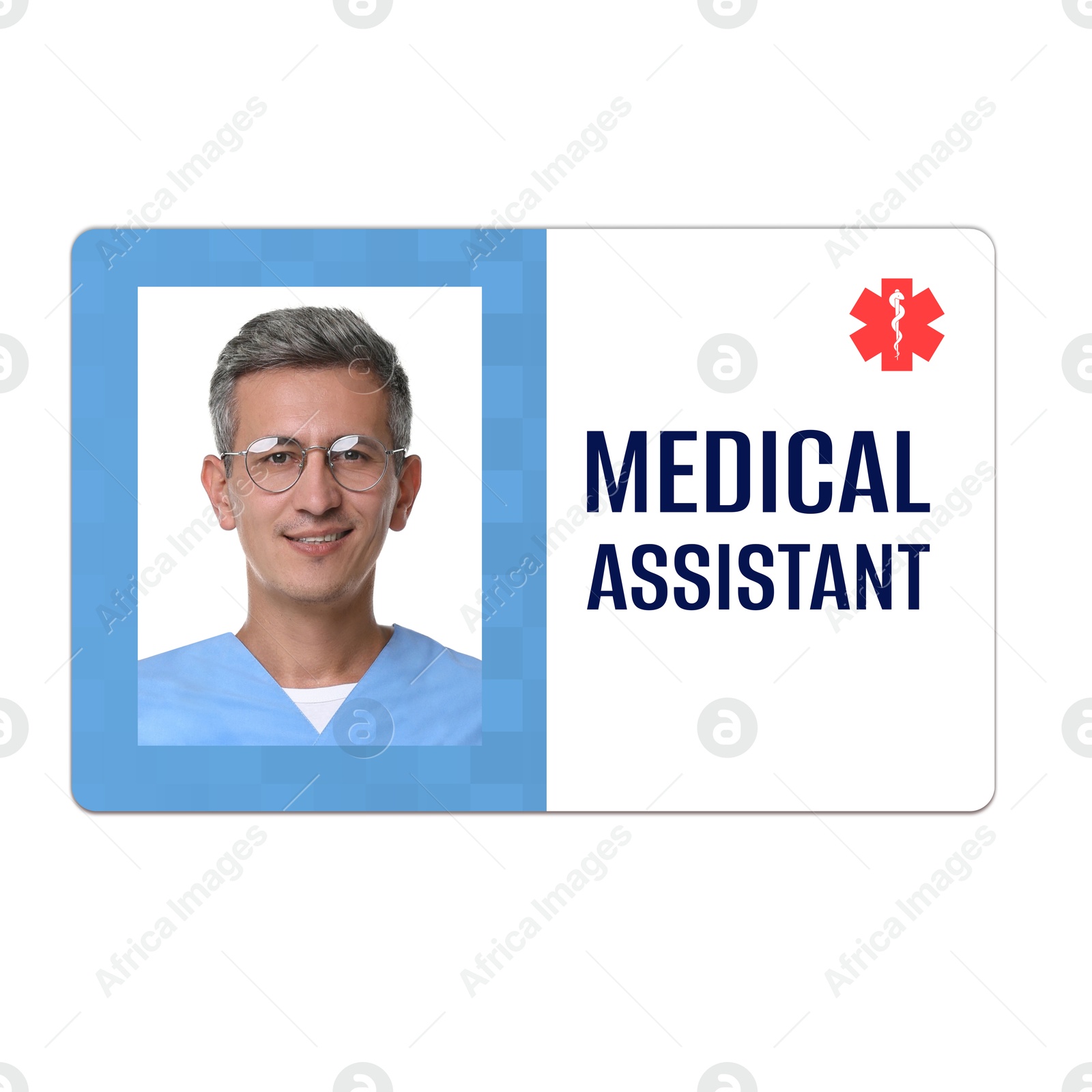 Image of Medical assistant badge with photo of man on white background