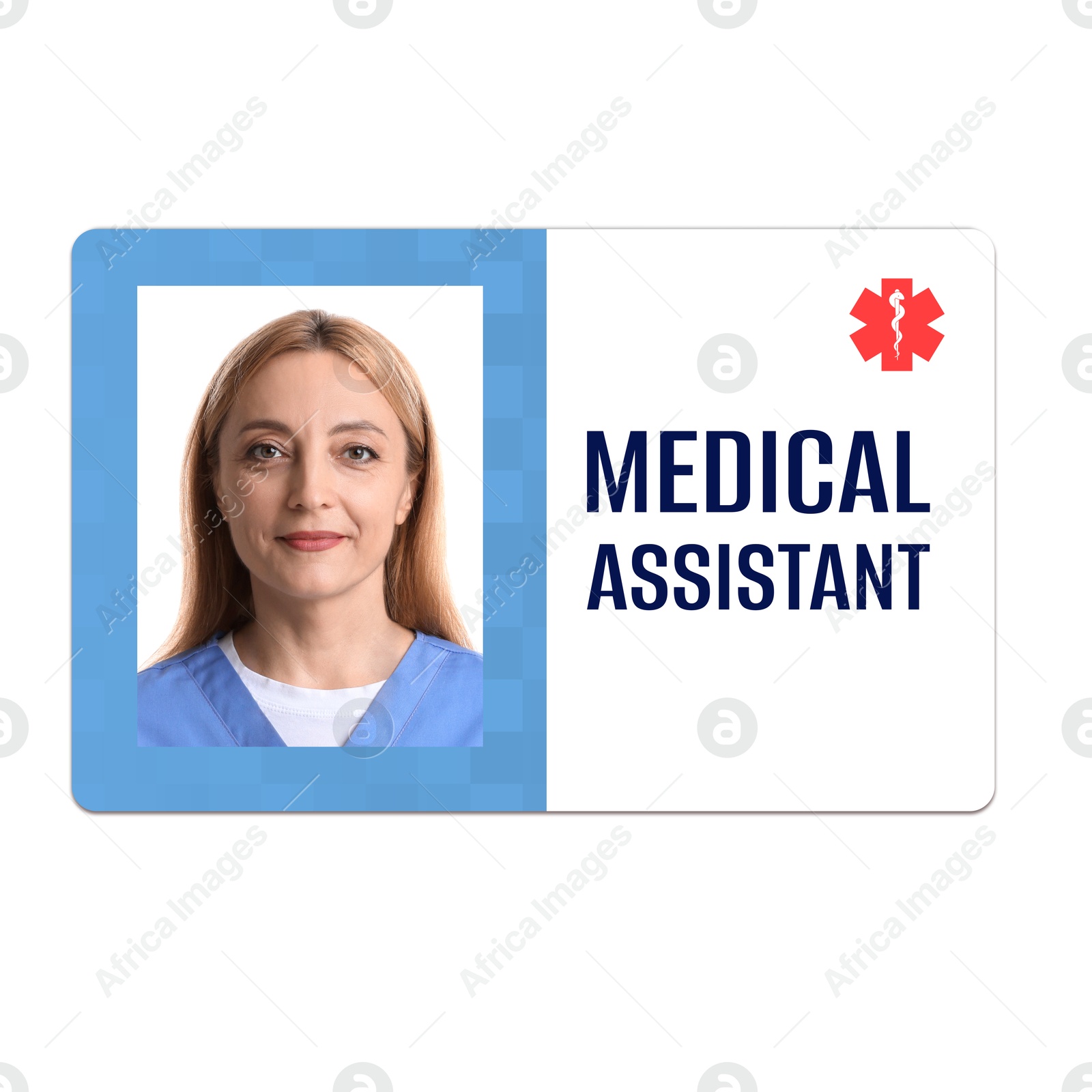 Image of Medical assistant badge with photo of woman on white background