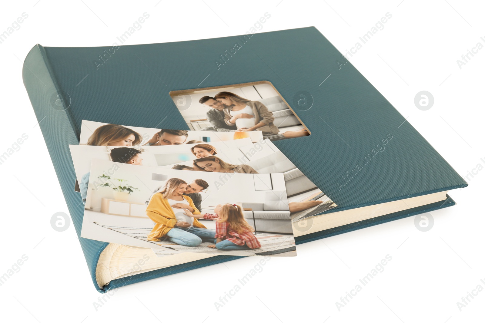 Photo of Photo album with different photos isolated on white