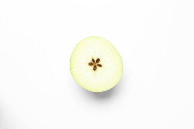 Photo of Half of fresh ripe apple on white background, top view