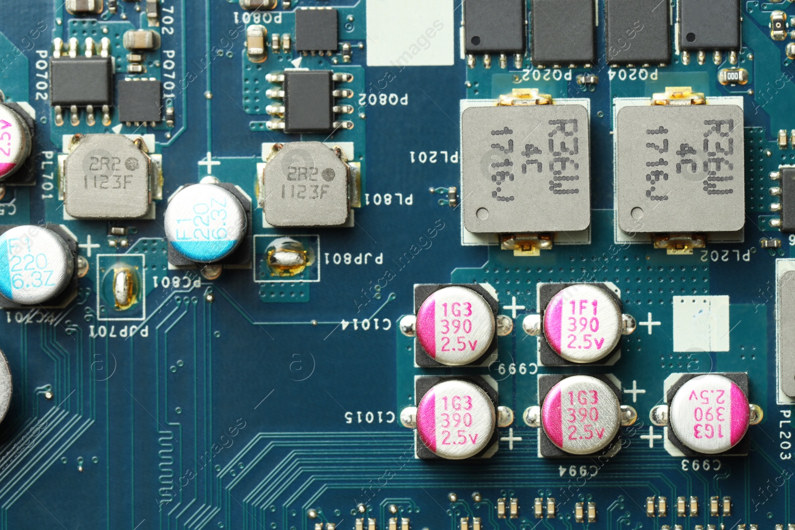 Photo of Electronic circuit board as background, top view