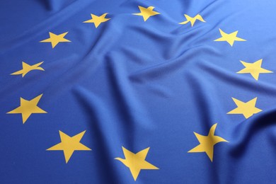 Photo of Flag of European Union as background, closeup