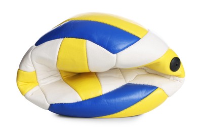 Photo of One deflated volleyball ball isolated on white