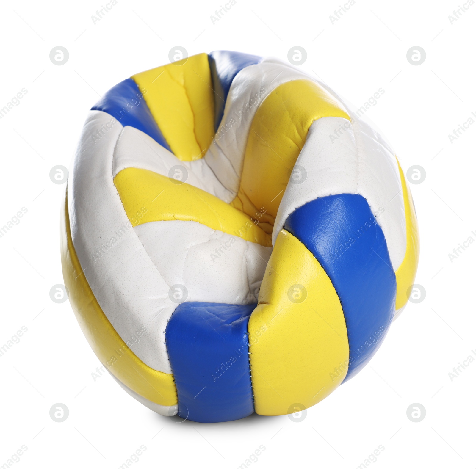 Photo of One deflated volleyball ball isolated on white