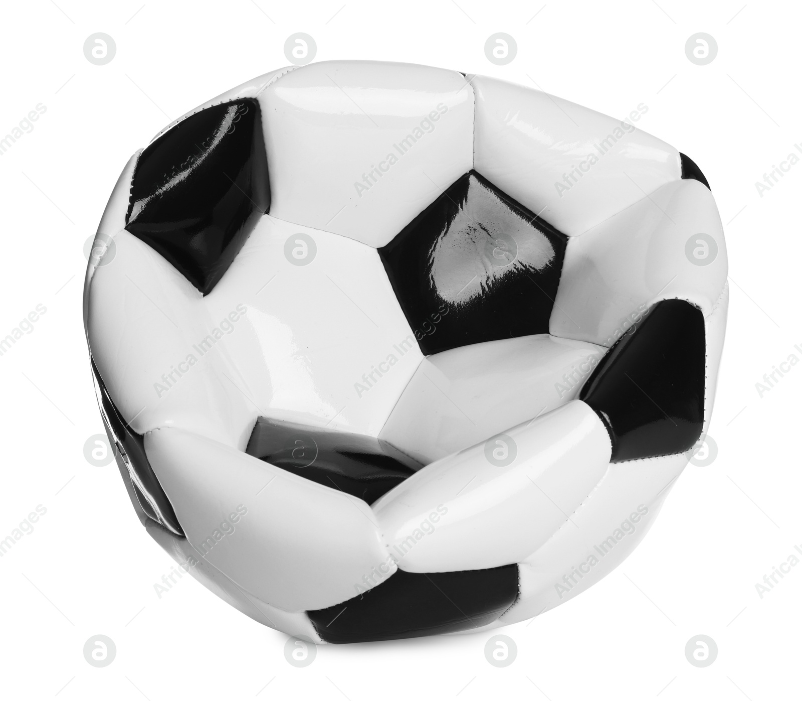 Photo of One deflated soccer ball isolated on white