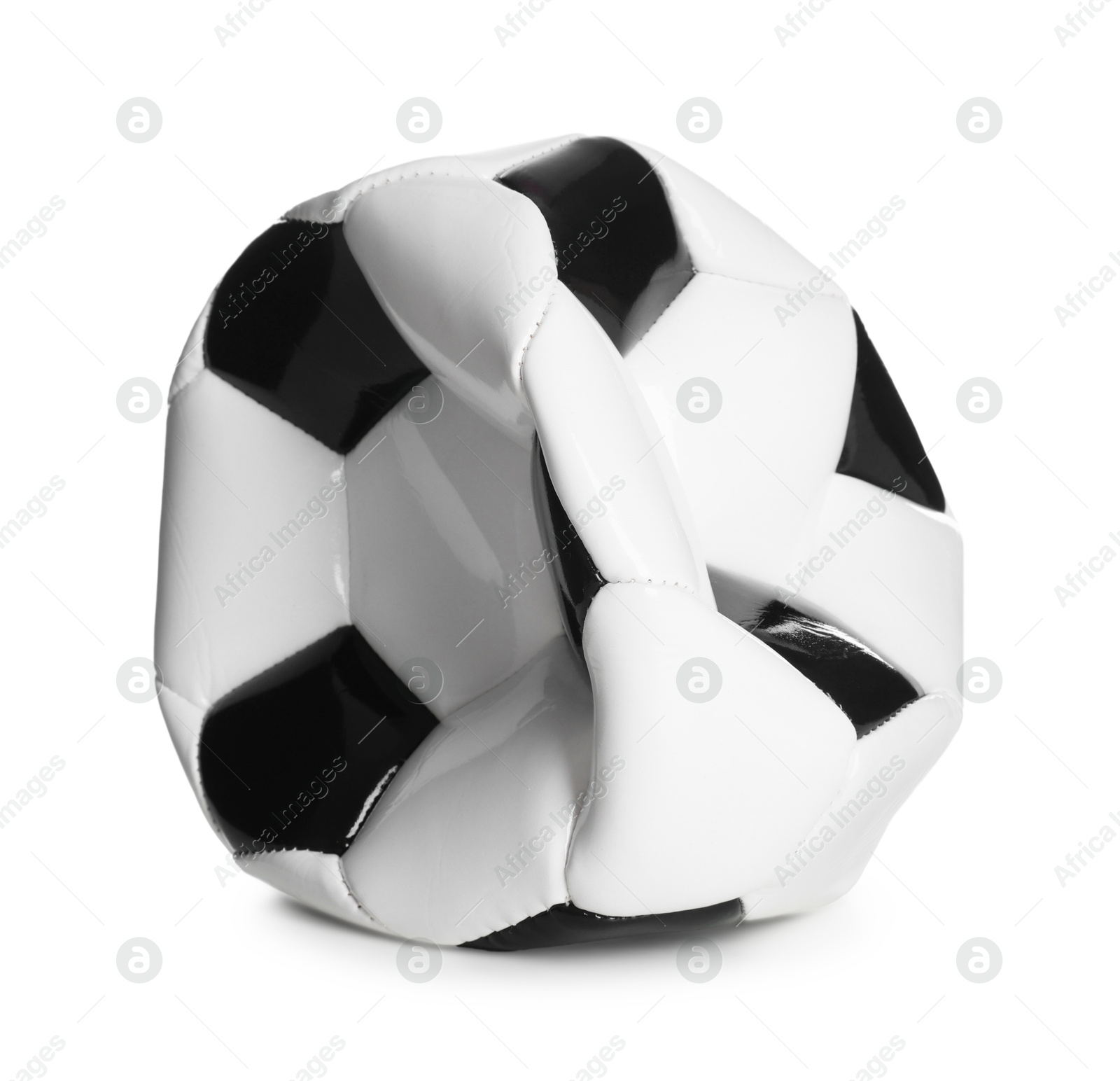 Photo of One deflated soccer ball isolated on white