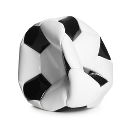 Photo of One deflated soccer ball isolated on white