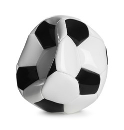 Photo of One deflated soccer ball isolated on white