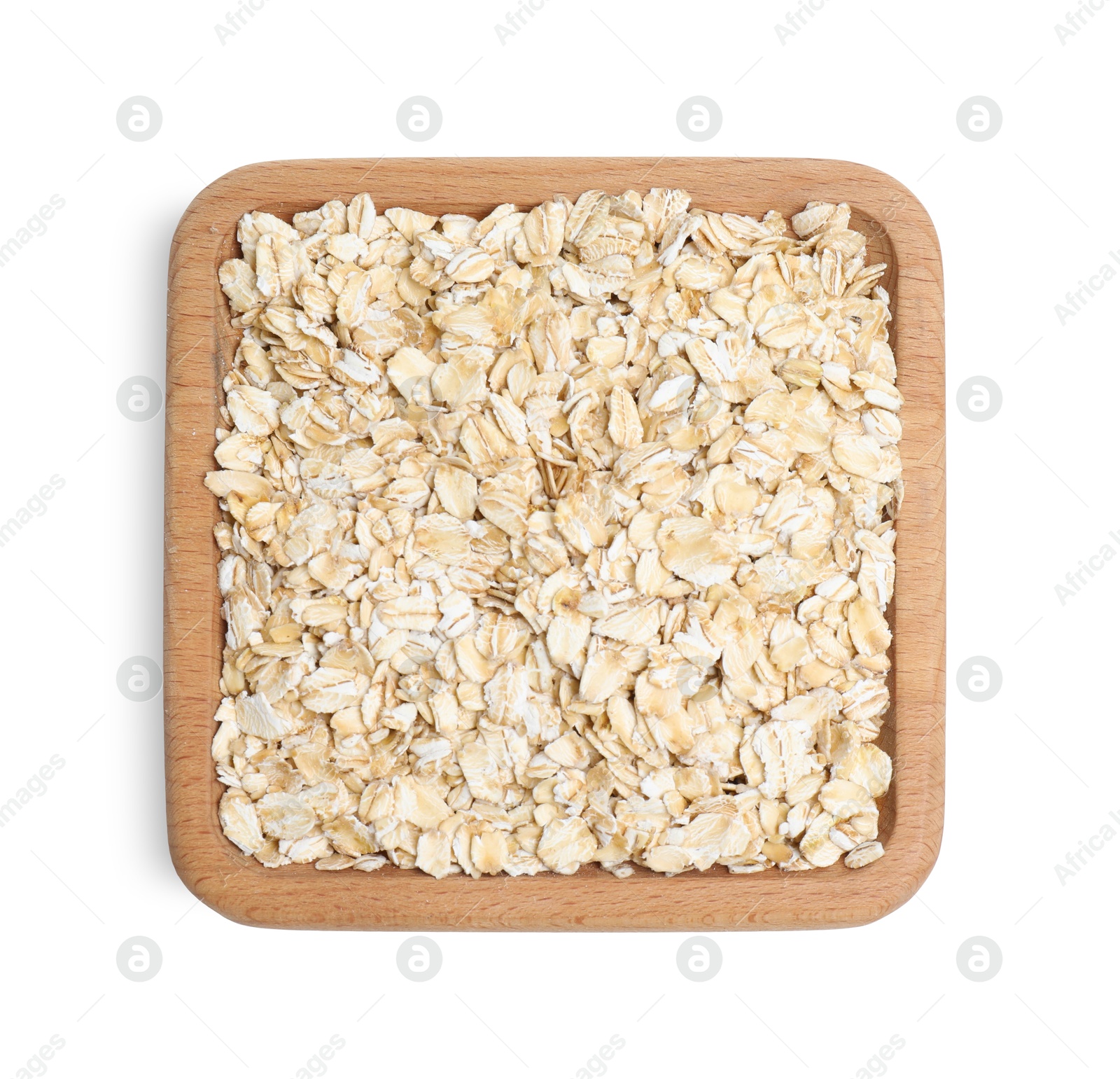 Photo of Oat flakes isolated on white, top view