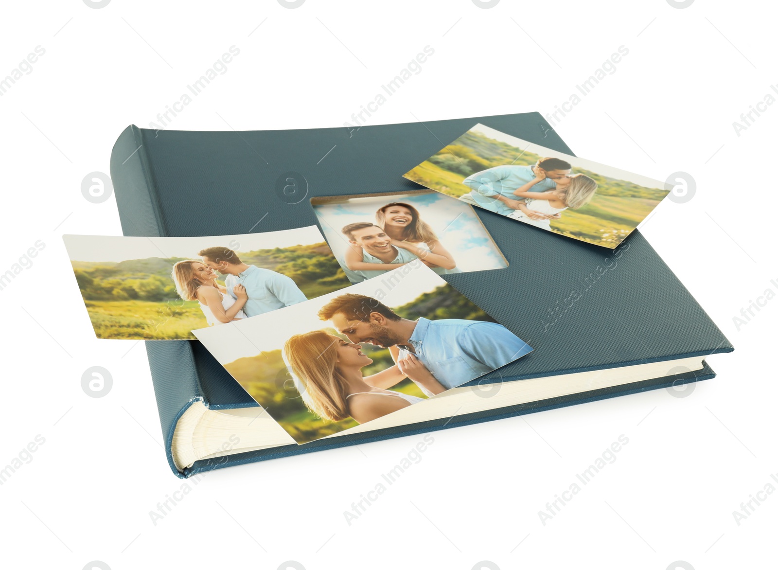 Photo of Photo album with different photos isolated on white