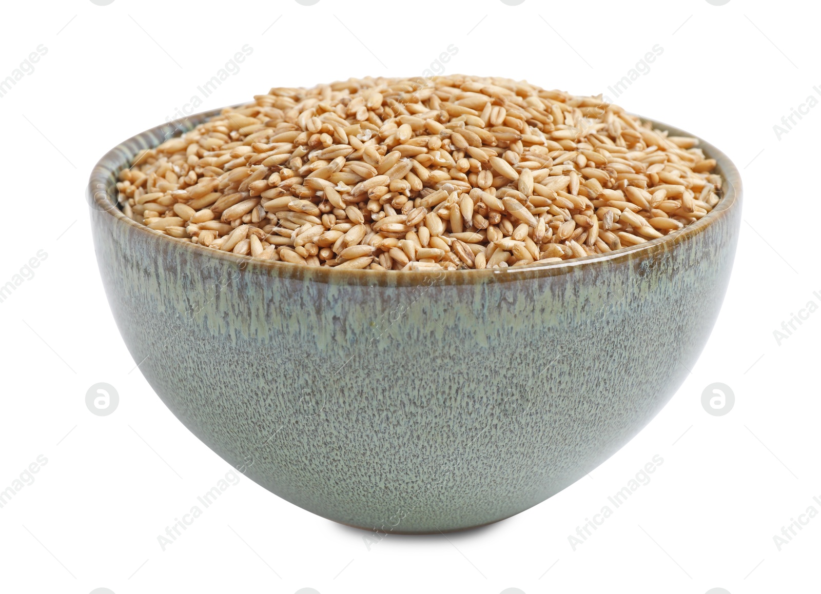 Photo of Oat grains in bowl isolated on white