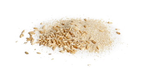 Photo of Oat bran and grains isolated on white