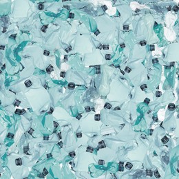 Image of Many used crumpled plastic bottles as background