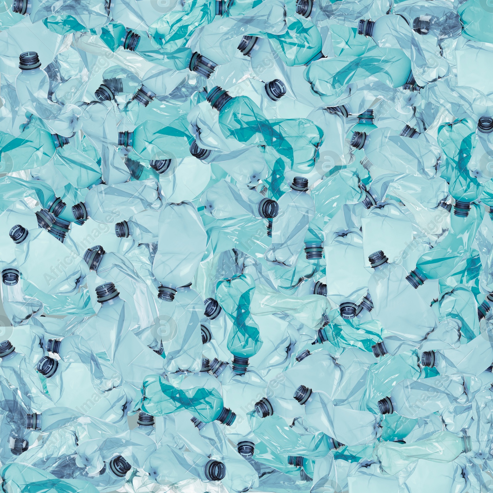 Image of Many used crumpled plastic bottles as background