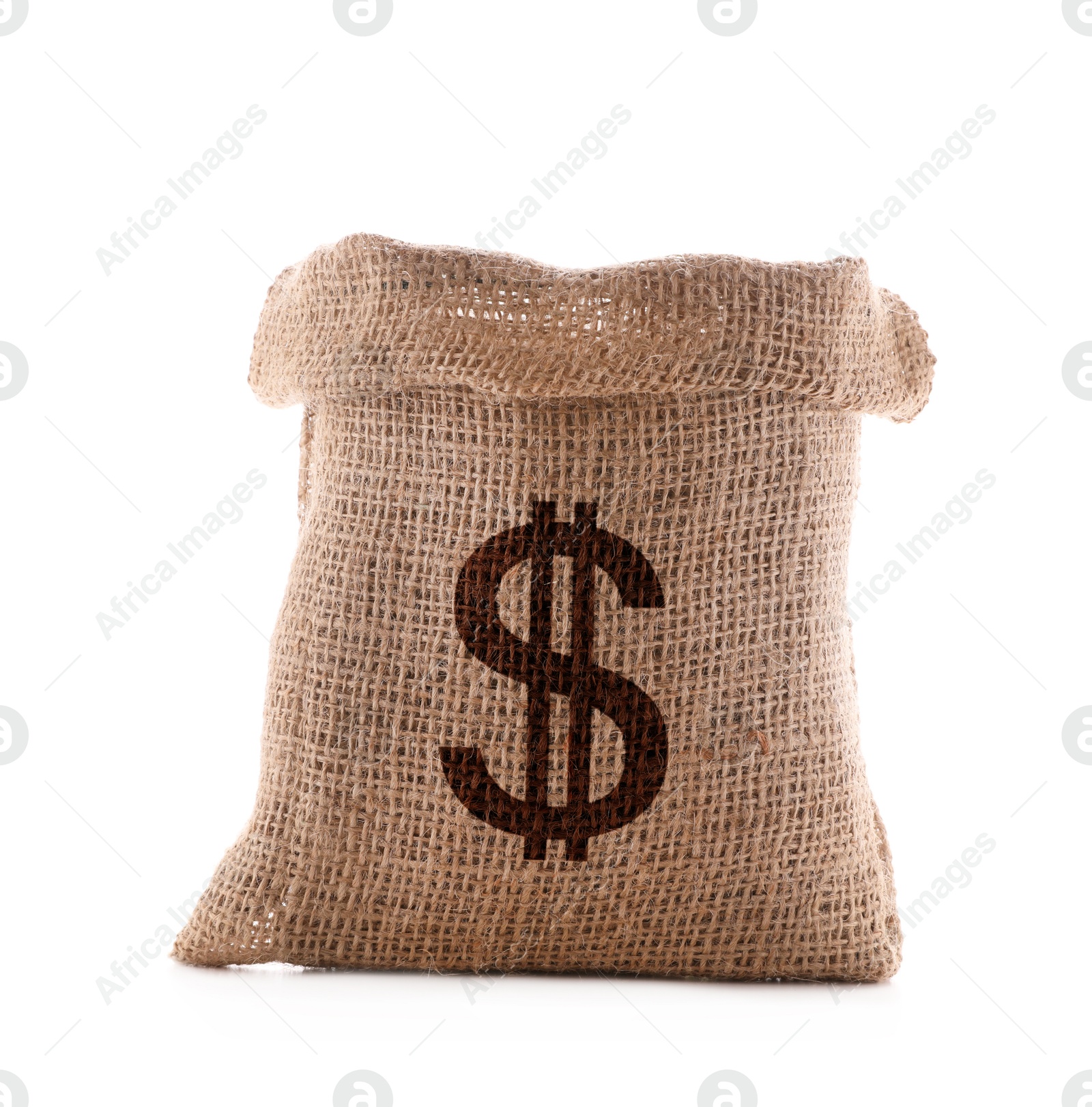 Image of Dollar sign on burlap sack, white background