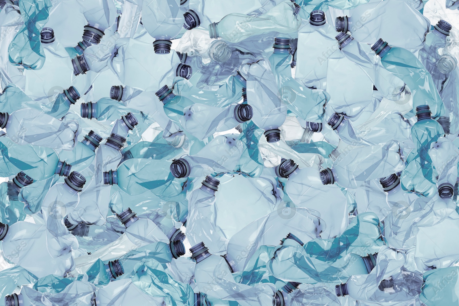 Image of Many used crumpled plastic bottles as background