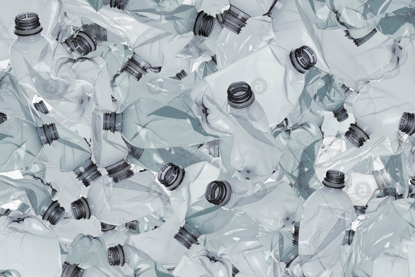 Image of Many used crumpled plastic bottles as background