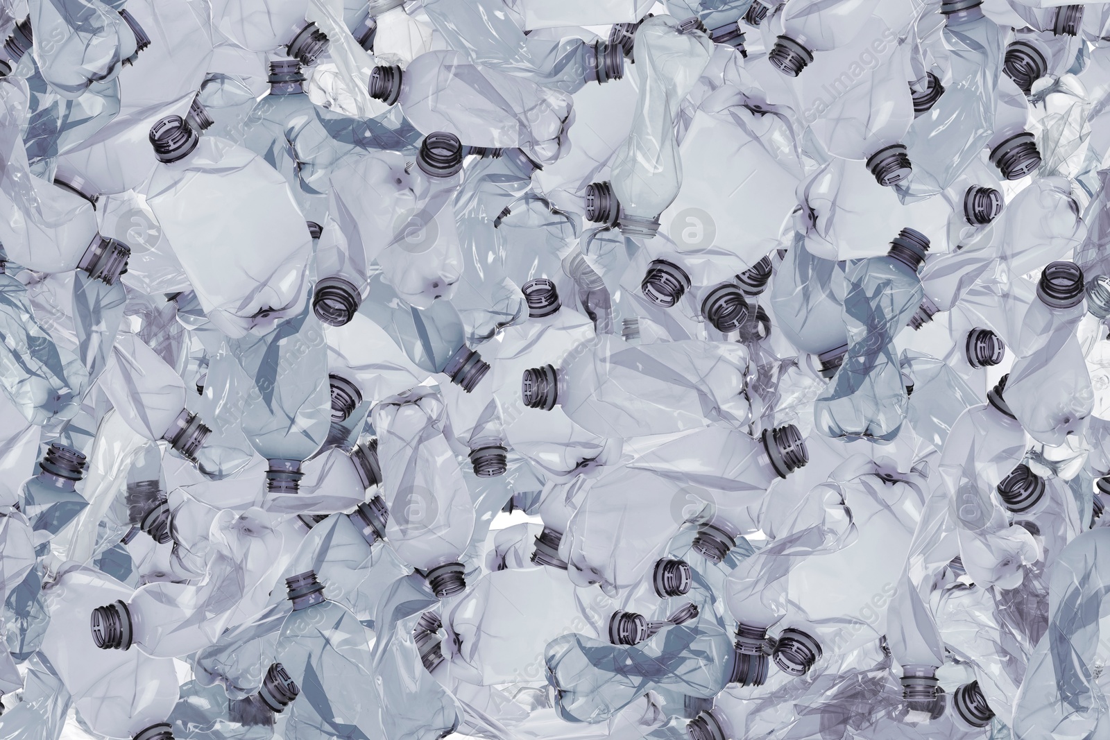 Image of Many used crumpled plastic bottles as background