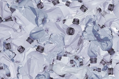 Image of Many used crumpled plastic bottles as background